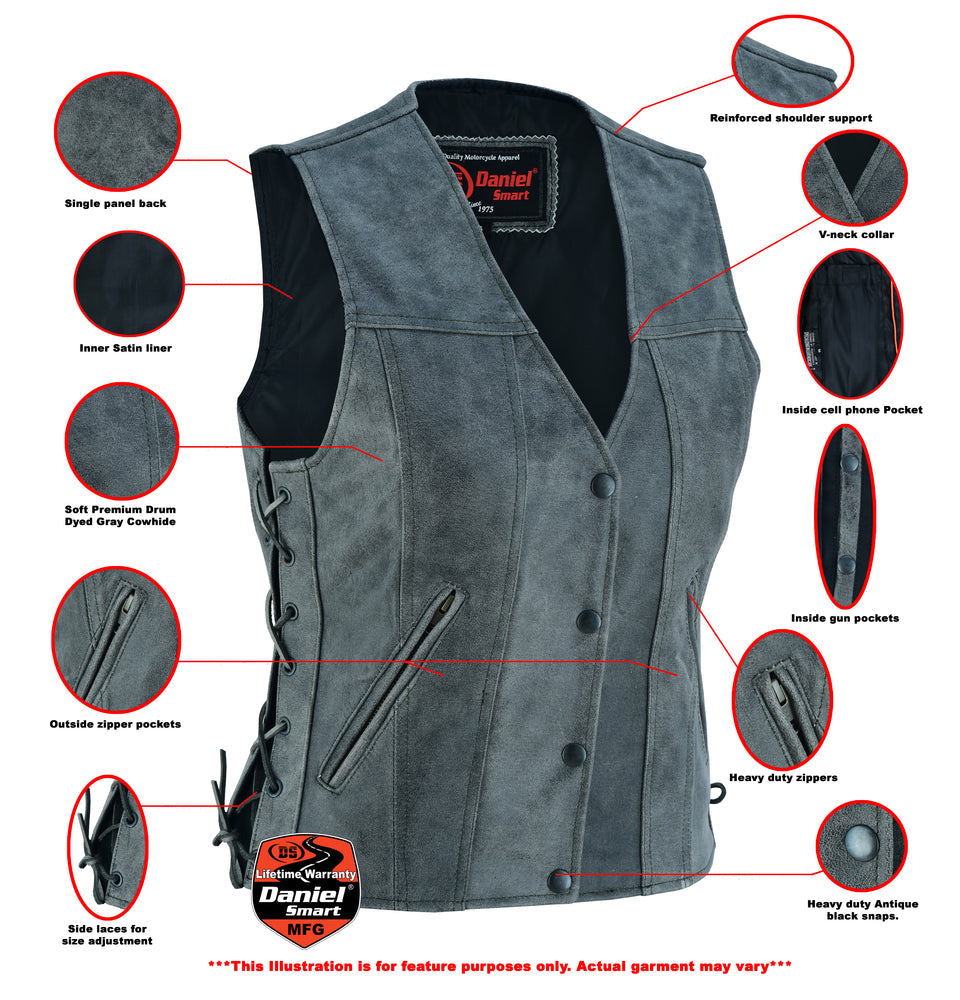 DS Women's Gray Single Back Panel Concealed Carry Vest