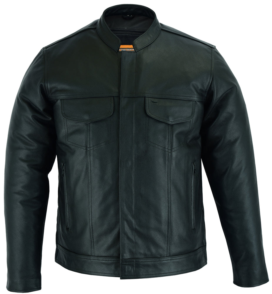 DS Men's Full Cut Black Leather Shirt with Zipper/Snap Front
