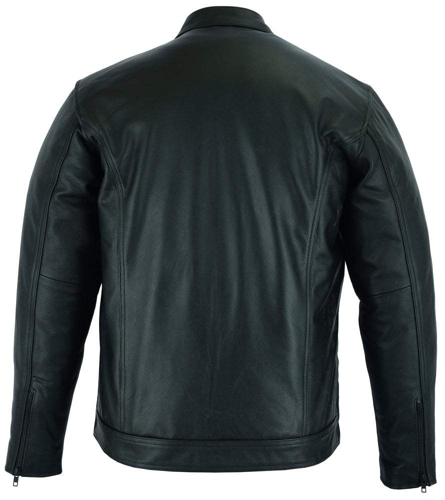 DS Men's Full Cut Black Leather Shirt with Zipper/Snap Front