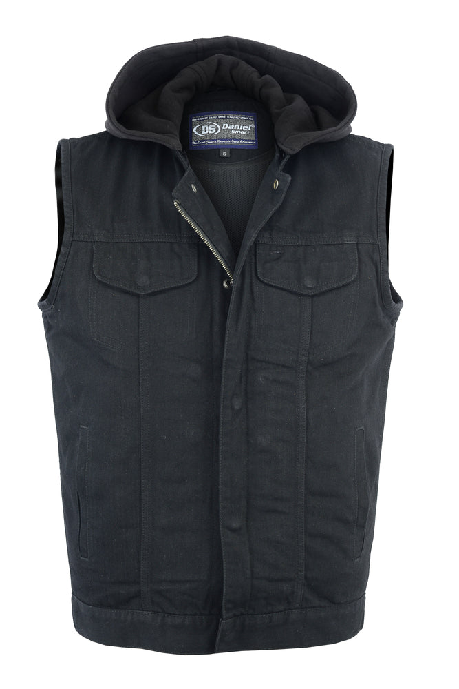 DM Men's Black Denim Single Back Panel Concealment Vest w/Rem