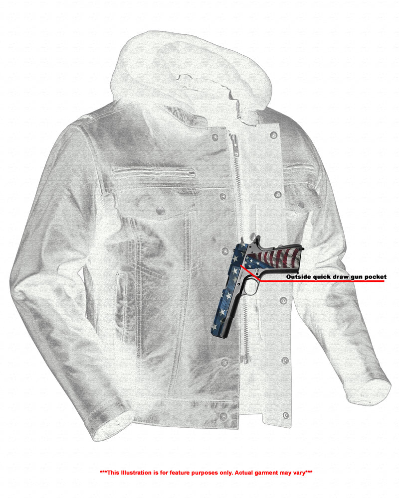 DS Men's Black Lightweight Drum Dyed  Distressed Lambskin Jacket with Removable Hoodie