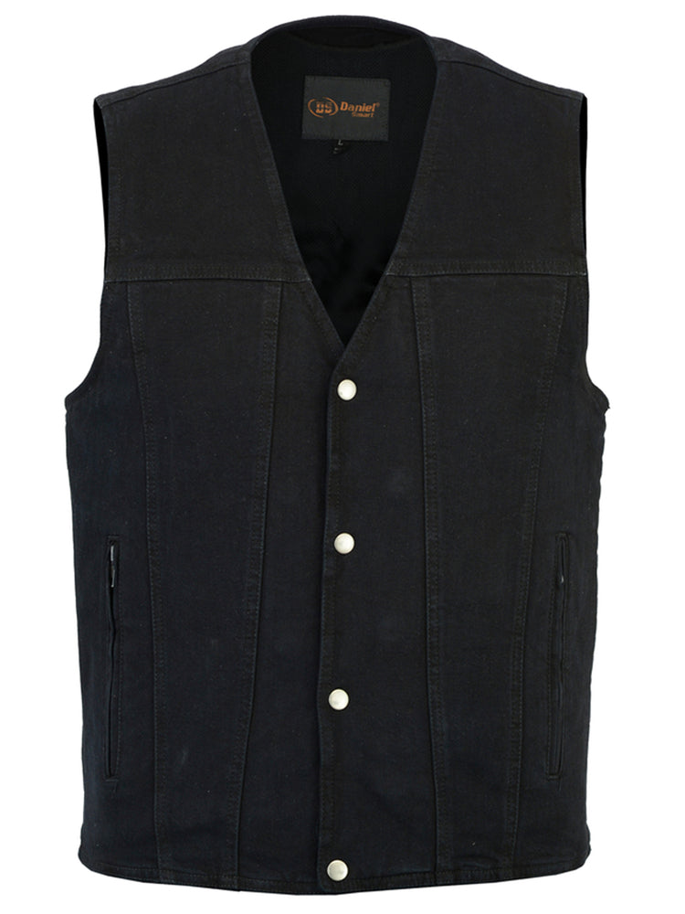 DM Men's Black Plain sides Denim Motorcycle Vest –  Heavy Snaps