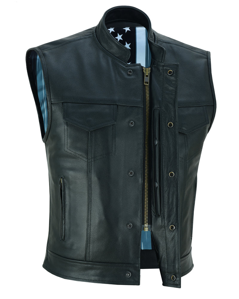 DS Private Men's Black Leather Motorcycle Vest