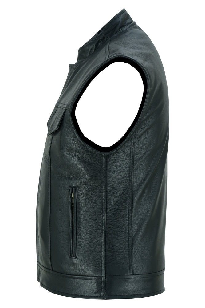 DS Private Men's Black Leather Motorcycle Vest
