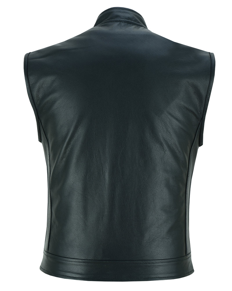 DS Private Men's Black Leather Motorcycle Vest