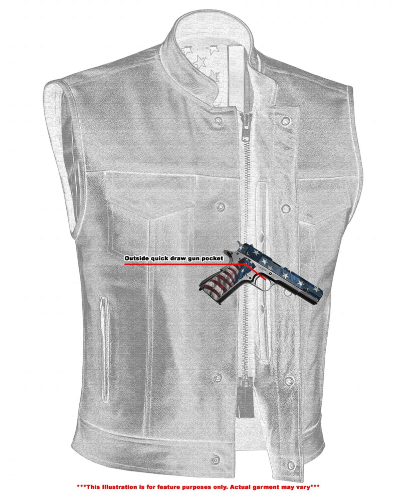 DS Private Men's Black Leather Motorcycle Vest