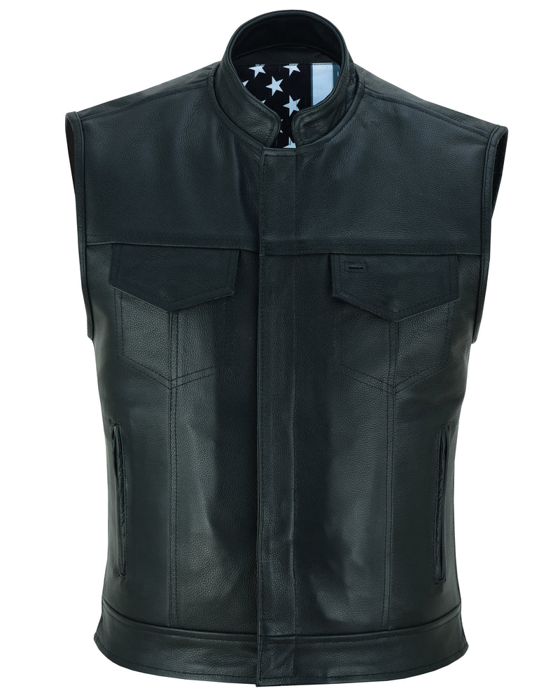 DS Private Men's Black Leather Motorcycle Vest