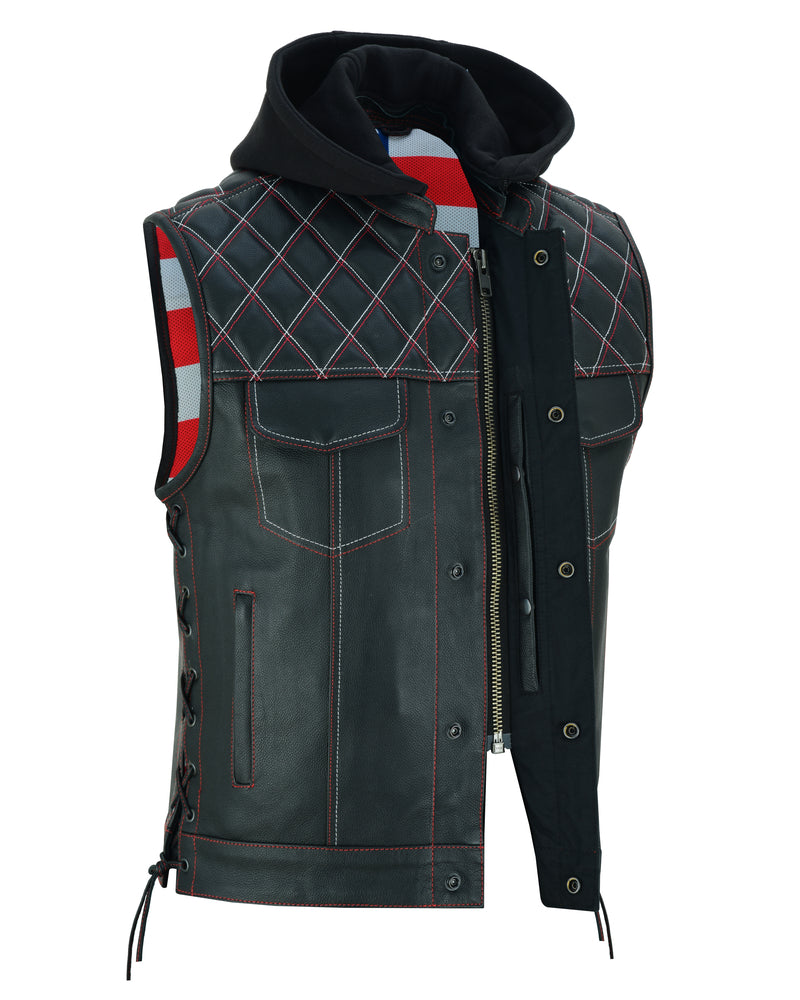 DS Men's Road Edge Leather Black Vest – Removable Hood