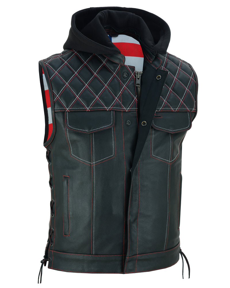 DS Men's Road Edge Leather Black Vest – Removable Hood