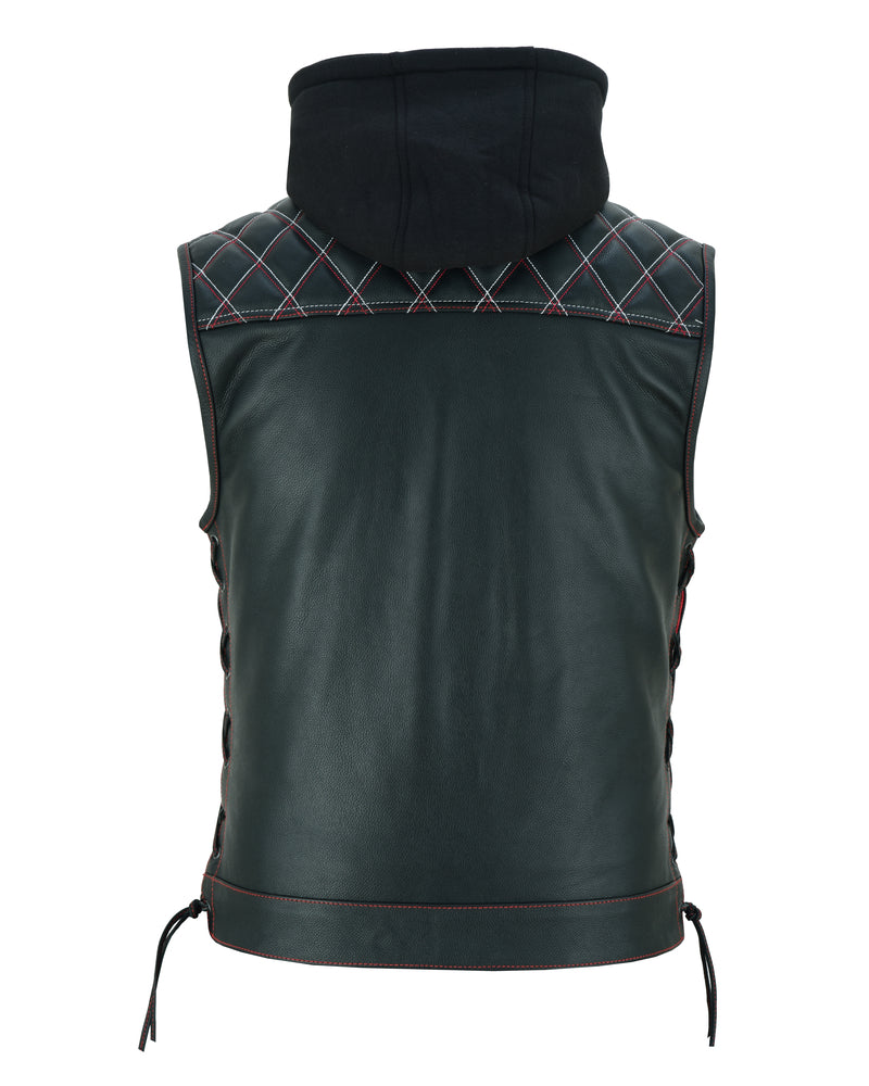 DS Men's Road Edge Leather Black Vest – Removable Hood