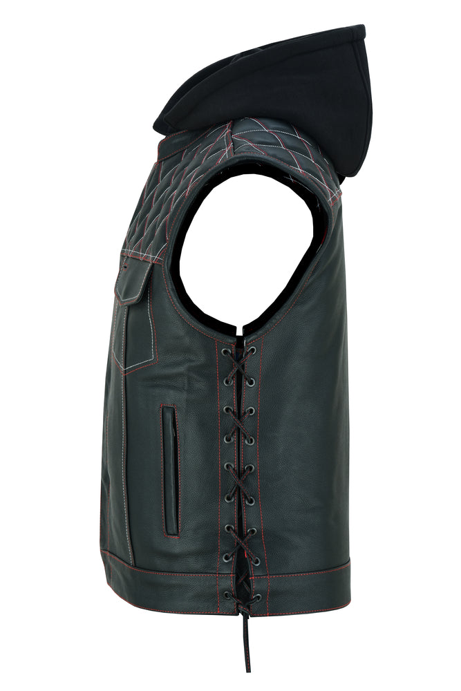 DS Men's Road Edge Leather Black Vest – Removable Hood