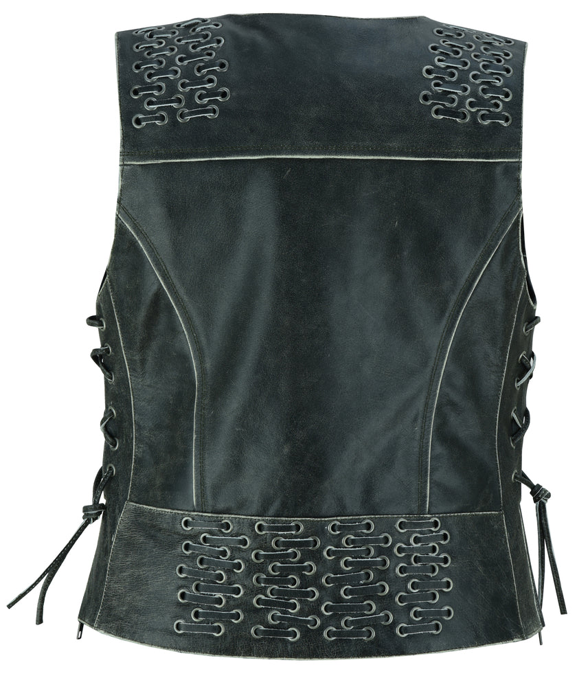 DS Women's Gray Vest with Grommet and Lacing Accents