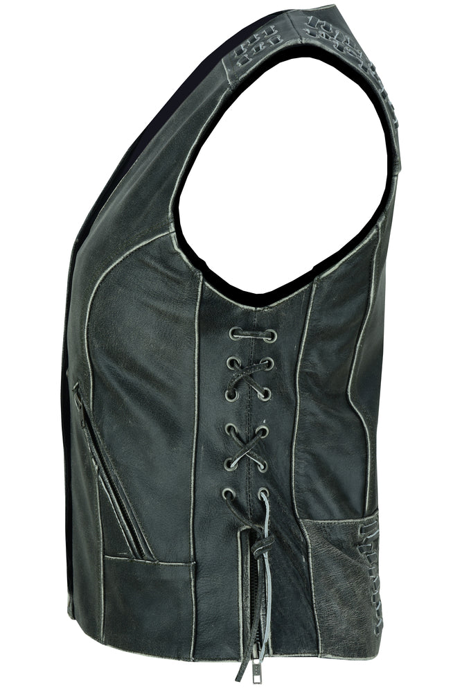 DS Women's Gray Vest with Grommet and Lacing Accents