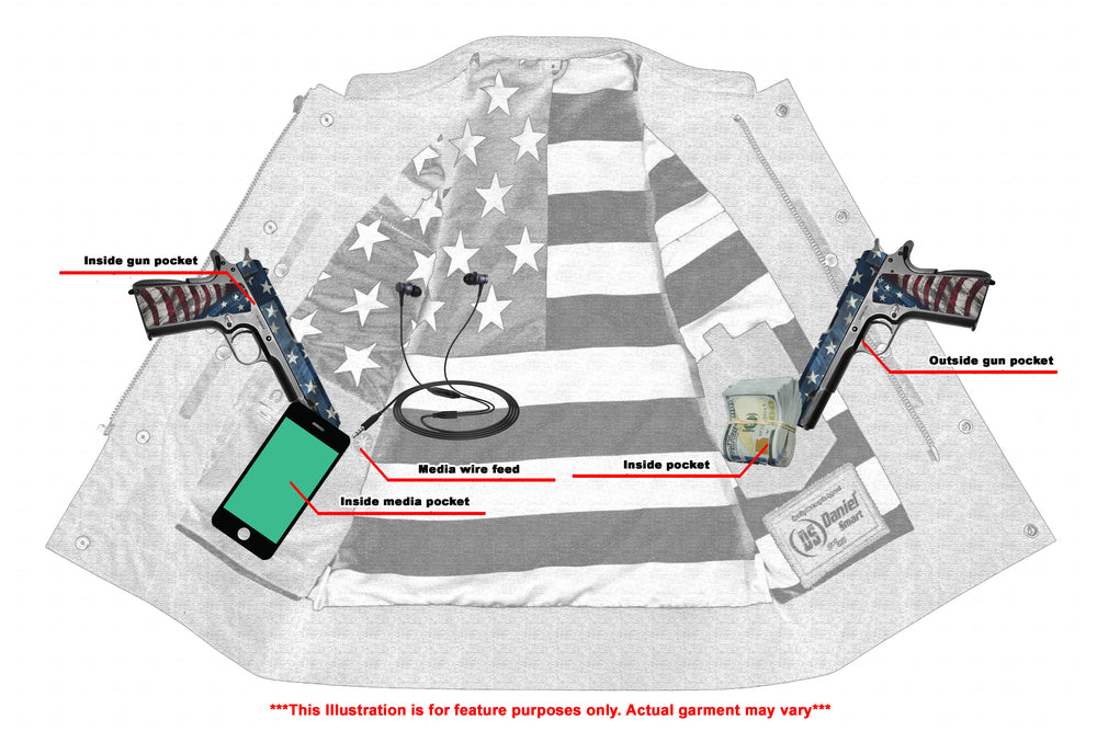 DS Mens's Leather Motorcycle Vest with Scoop Collar & USA Flag