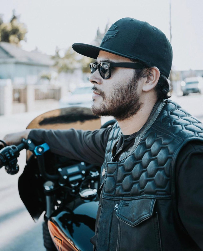 DS Whiskey Men's Motorcycle Leather Vest - Black