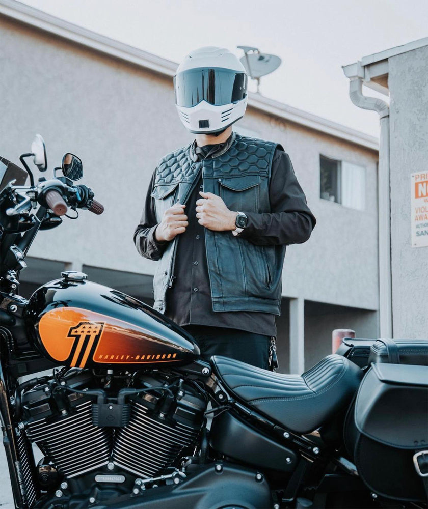 DS Whiskey Men's Motorcycle Leather Vest - Black