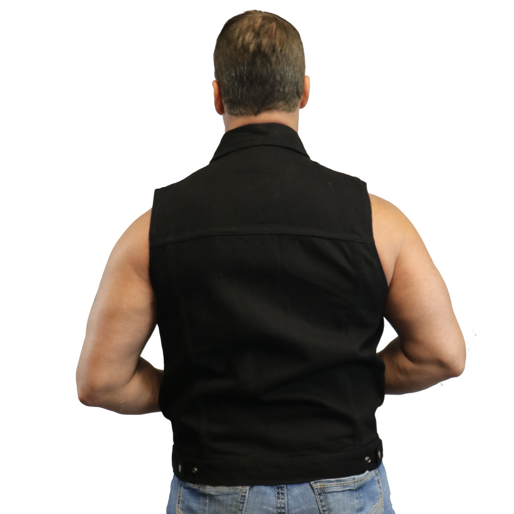 DM Men's Snap/Zipper Front Black  Denim Motorcycle Vest