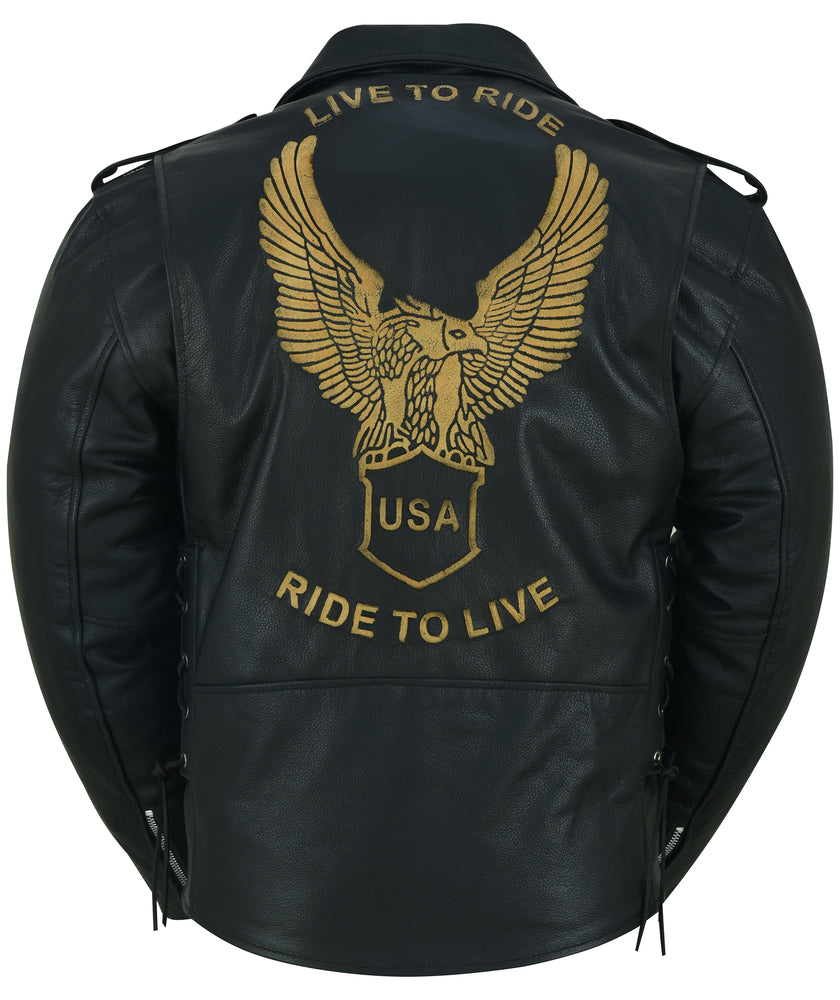 Freedom Rider Black Men’s Leather Jacket – Eagle Embossed