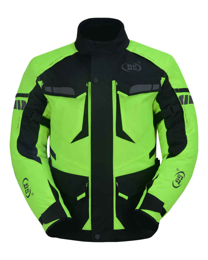 DS 4-Season Hi-Vis Mens Textile Motorycyle Jacket  Waterproof & Ventilated