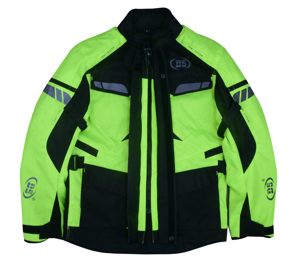 DS 4-Season Hi-Vis Mens Textile Motorycyle Jacket  Waterproof & Ventilated