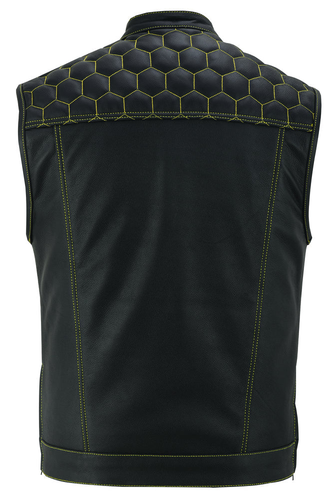 DS Men's Gold Rush Black Leather Vest - Yellow Stitching