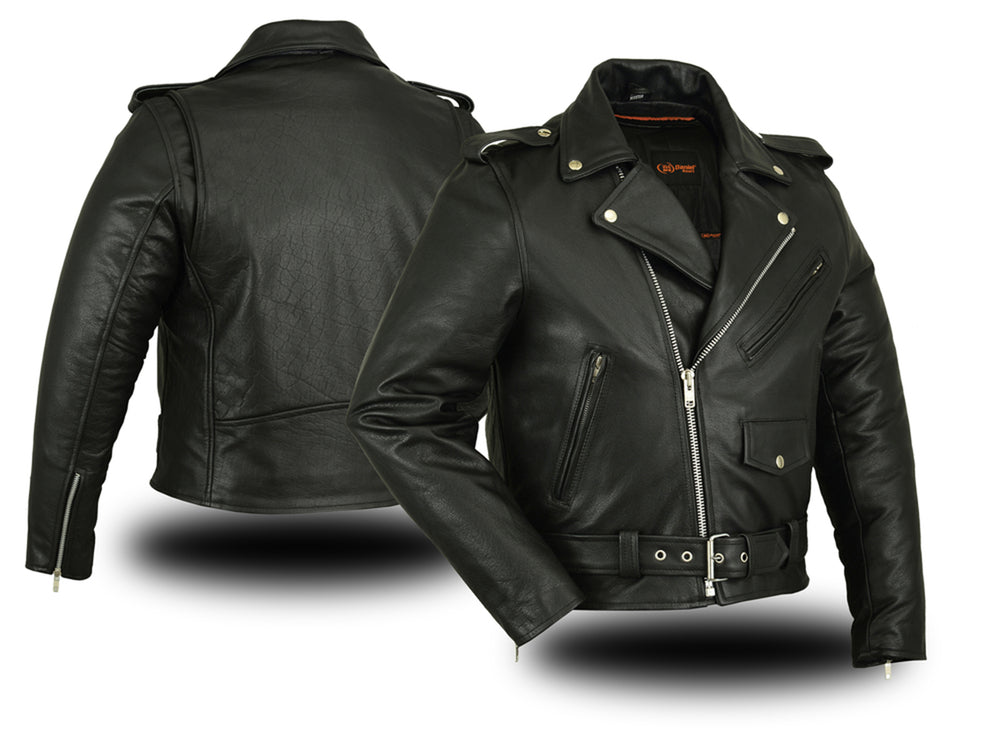 DS Men's Classic Plain Side Police Style Motorcycle Jacket - Black
