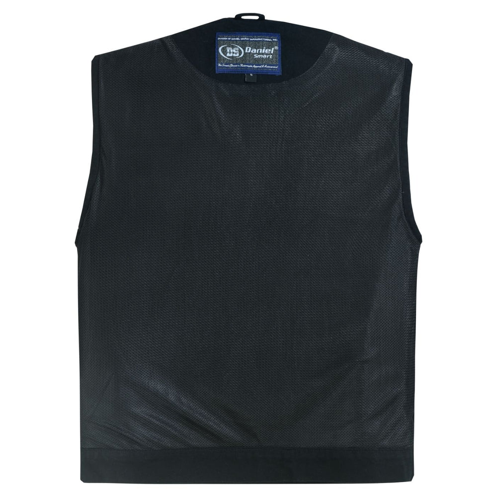 DM Mens Black Denim Motorcycle Vest with Concealed Snaps & Zipper