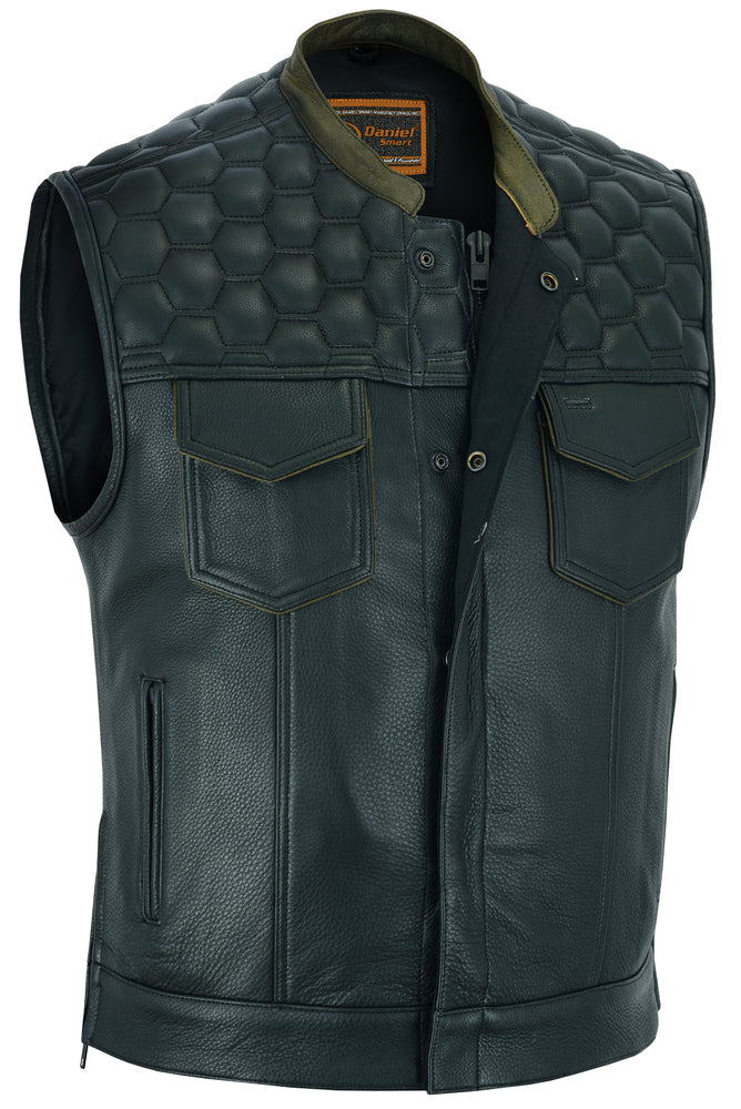 DS Whiskey Men's Motorcycle Leather Vest - Black
