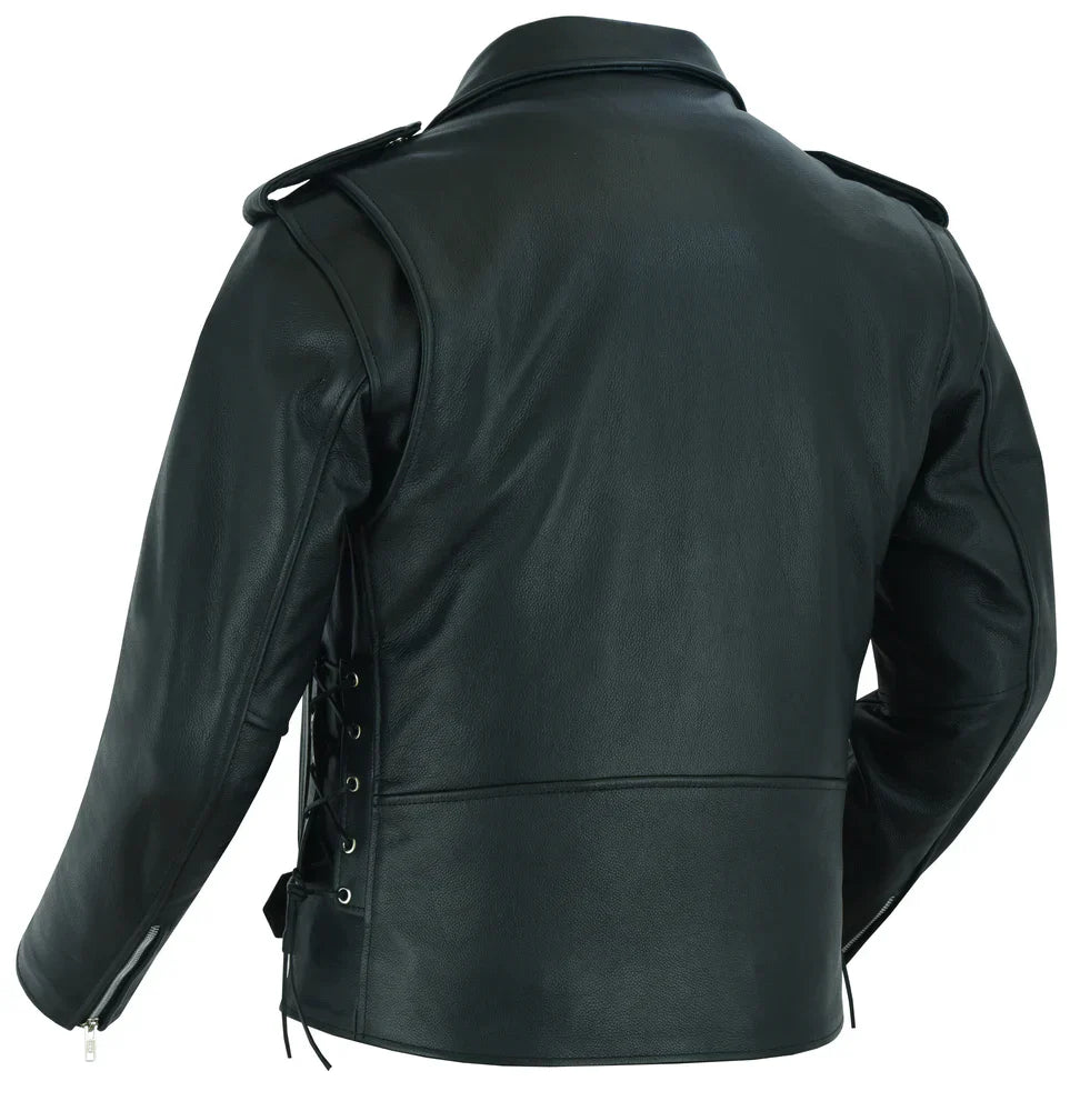 Classic Star Black Men’s Leather Motorcycle Jacket – Adjustable Fit