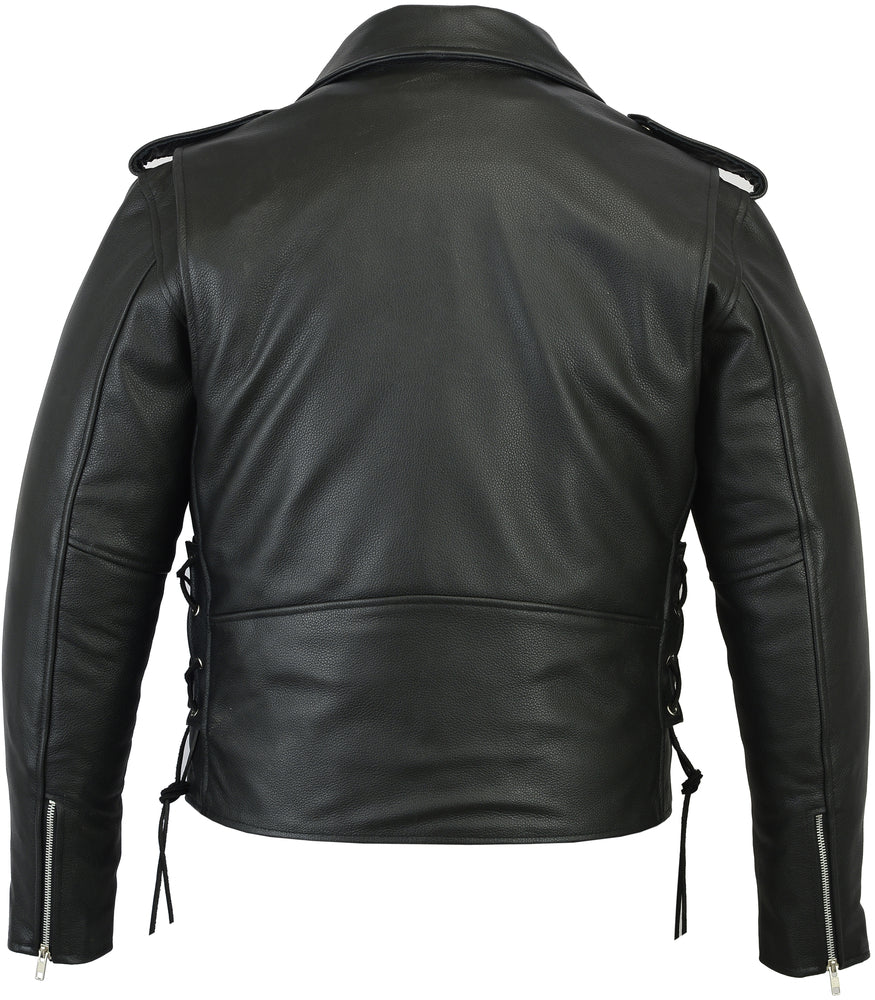 DS Men’s Classic Side Lace Police Black Leather Motorcycle Jacket
