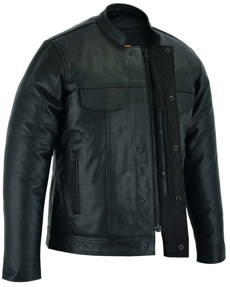 DS Men's Full Cut Black Leather Shirt with Zipper/Snap Front