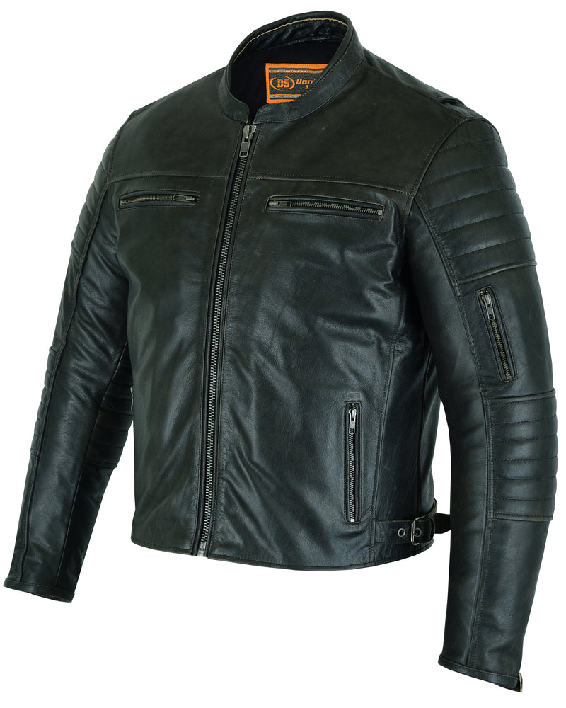 DS Men's Gun Metal Brown Crossover Leather Scooter Jacket