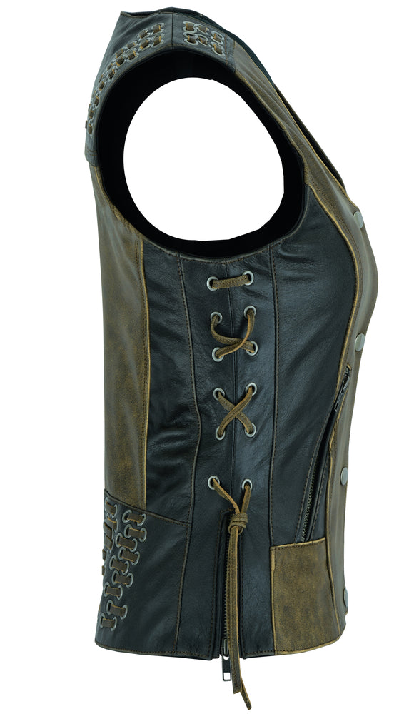 DS Women's Vest with Grommet and Lacing Accents - Two Tone