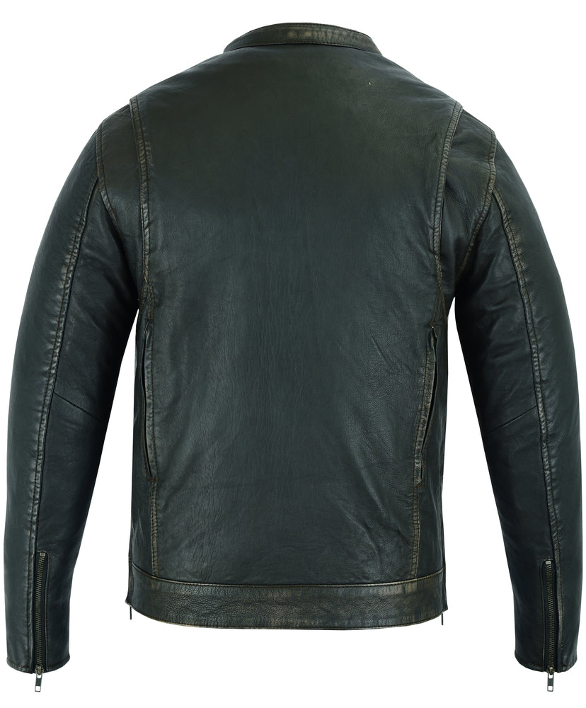 DS Men's Modern Utility Style Jacket in Lightweight Drum Dyed Distressed Naked Lambskin