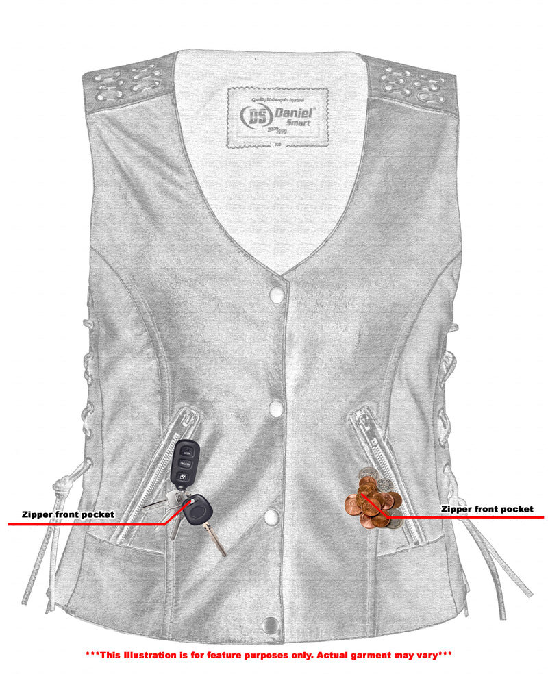 DS Women's Gray Vest with Grommet and Lacing Accents