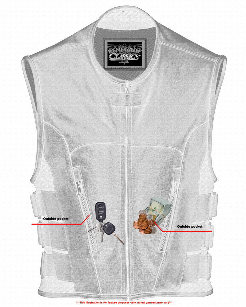 Men's Black Leather SWAT Style Motorcycle Vest