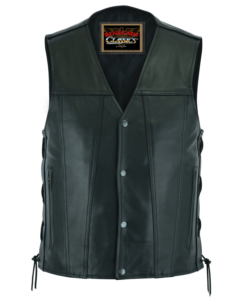Clubster Men's Black Milled Cowhide Side Lace Motorcycle Leather Vest