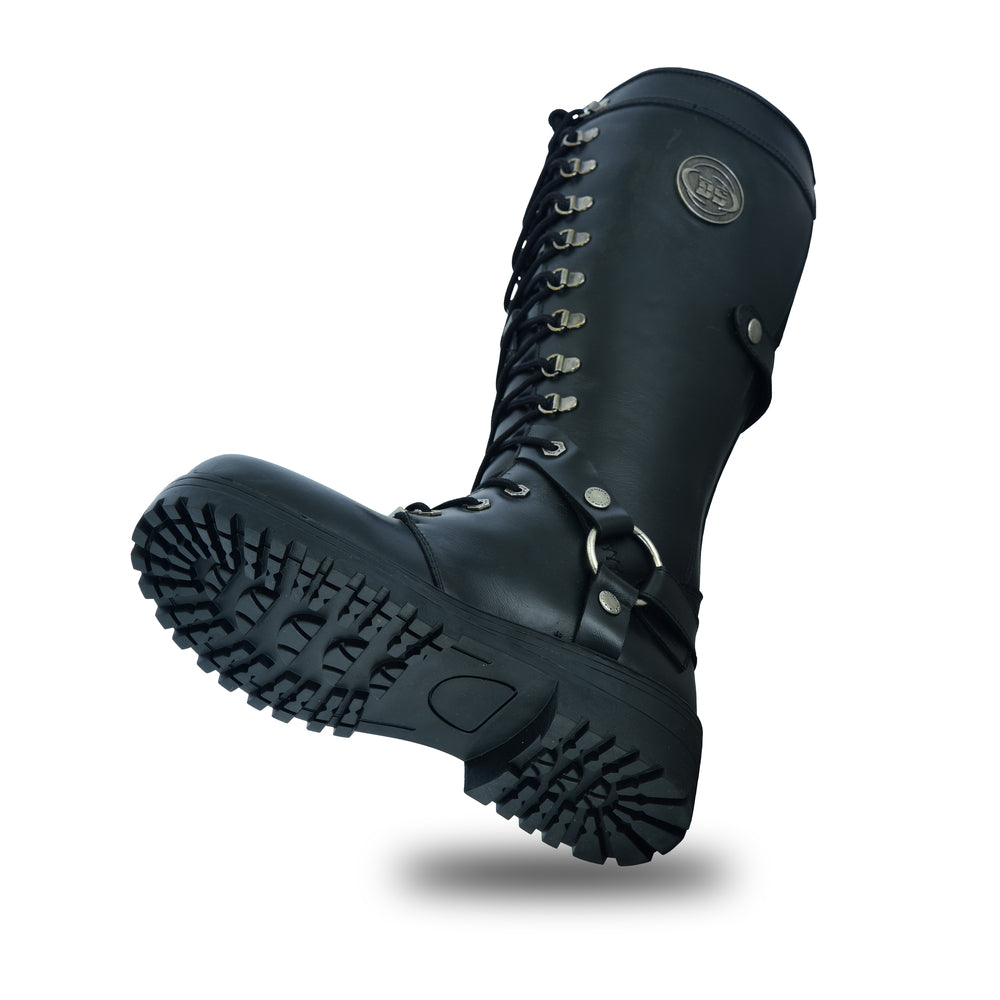 DS Women's 15 Inch Black Leather Stylish Harness Boot