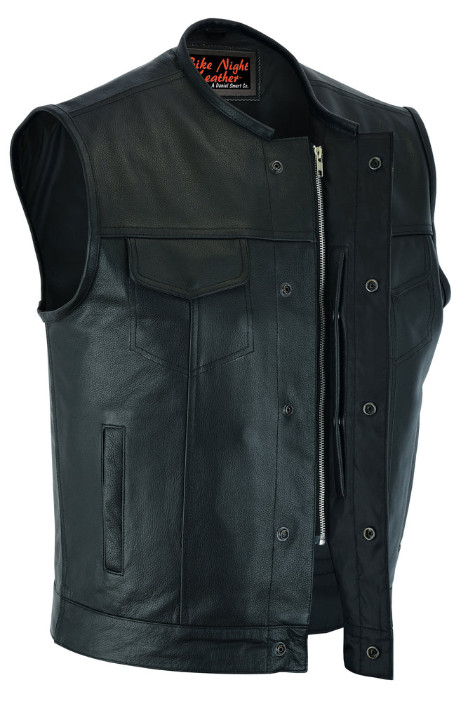 Men's AM  Black Cowhide Leather Motorcycle Vest