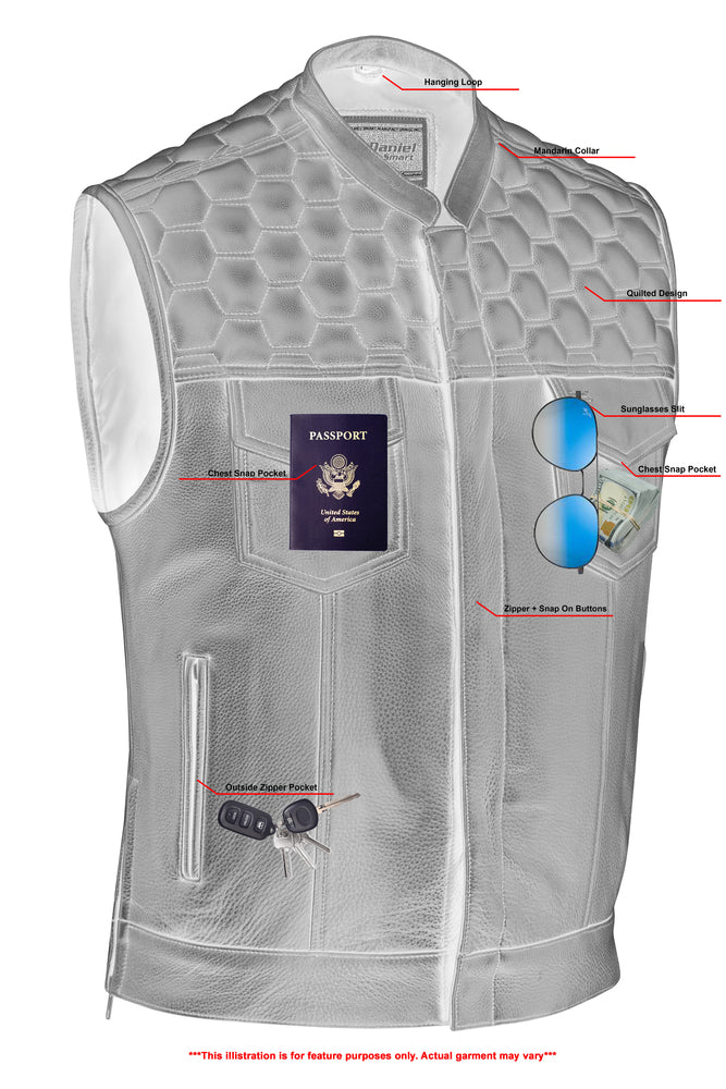 DS Whiskey Men's Motorcycle Leather Vest - Black