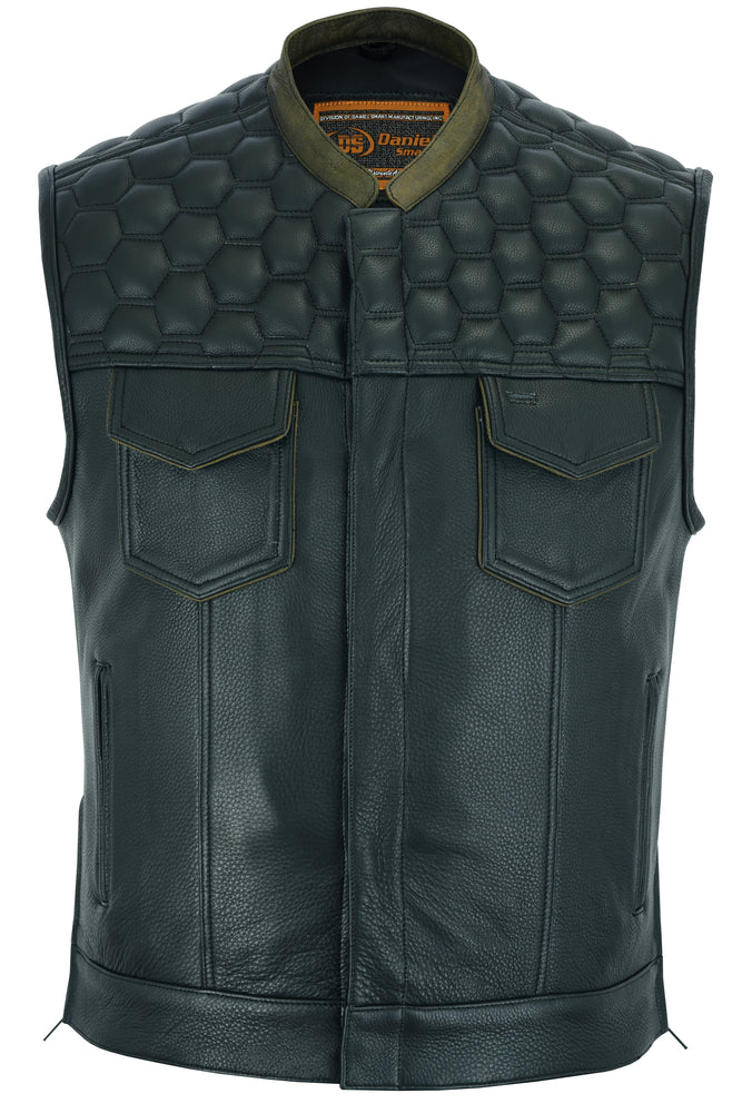DS Whiskey Men's Motorcycle Leather Vest - Black