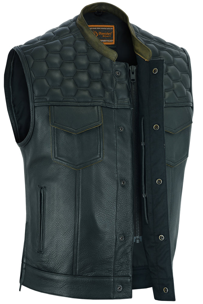 DS Whiskey Men's Motorcycle Leather Vest - Black