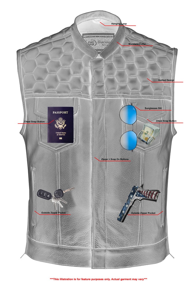 DS Whiskey Men's Motorcycle Leather Vest - Black