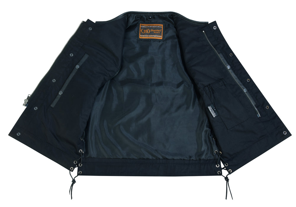 DS Men's Combat Black motorcycle Leather Vest - Gun Pockets & Side Laces