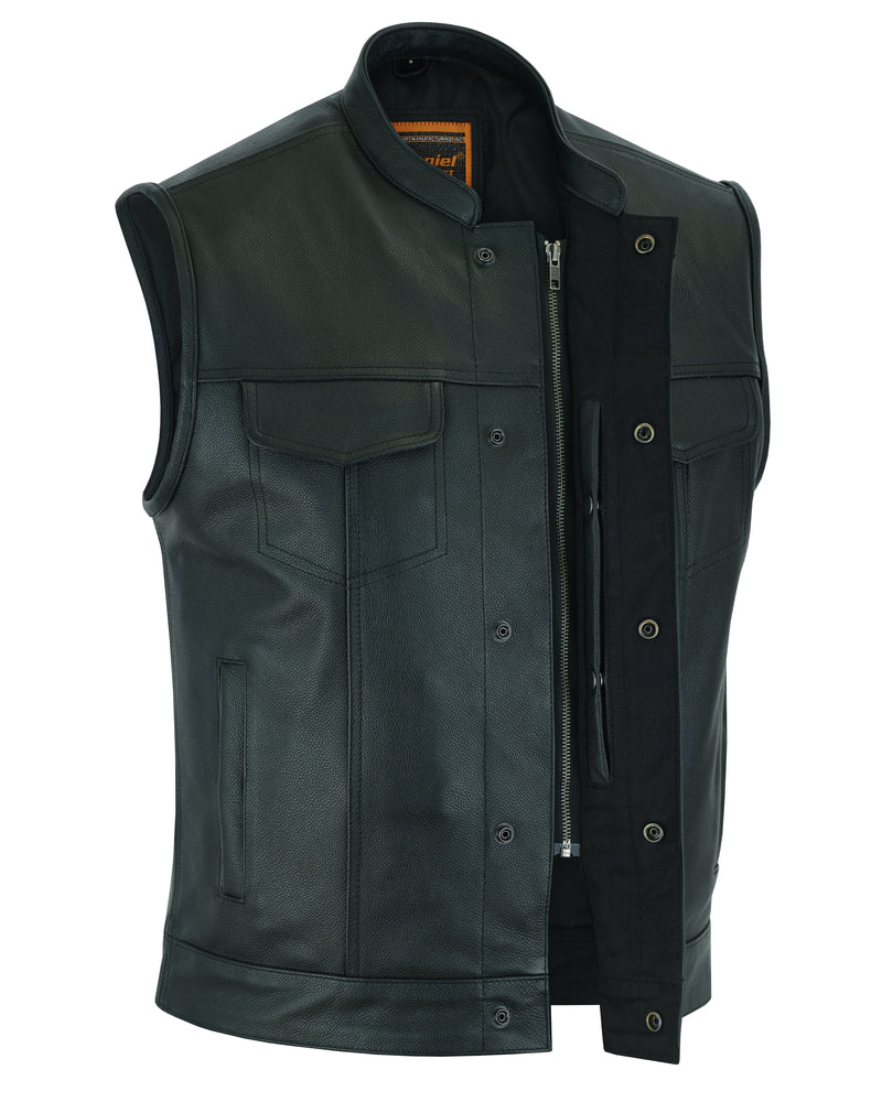 DS Blackhawk Scoop Collar Men's Motorcycle Vest - Smart Access Pocket & Hidden Zipper