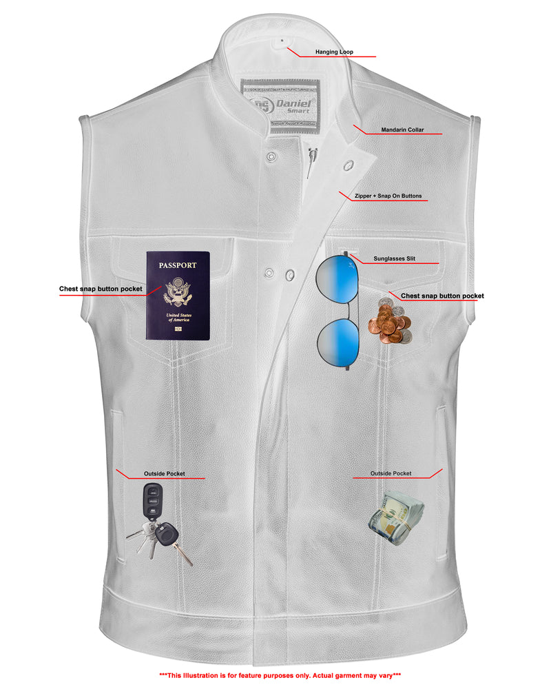 DS Blackhawk Scoop Collar Men's Motorcycle Vest - Smart Access Pocket & Hidden Zipper