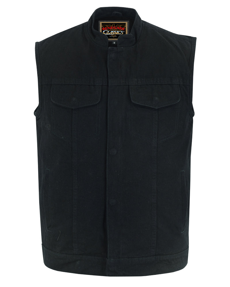 Weston Black Men's Denim Motorcycle Vest – Single Panel Back