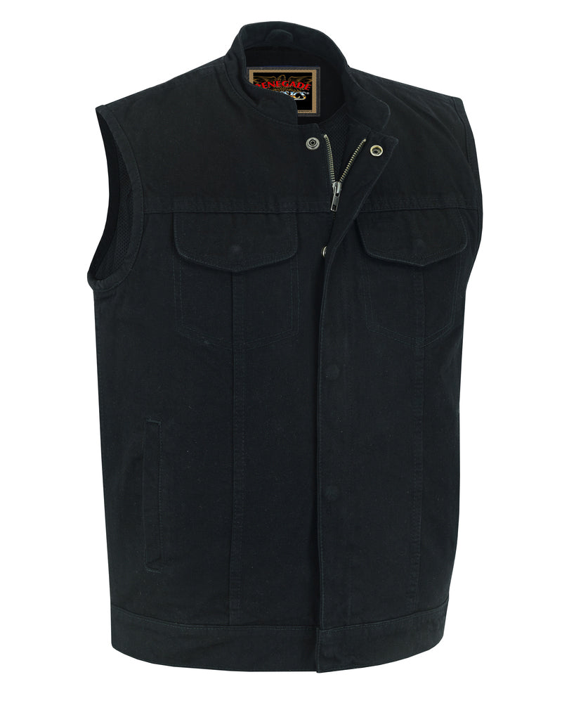 Weston Black Men's Denim Motorcycle Vest – Single Panel Back