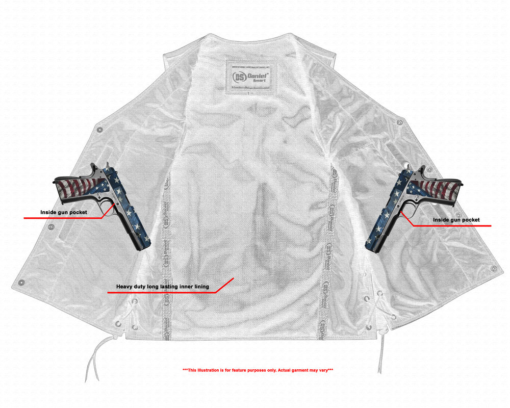 DS Men's Black Leather Vest with Side Laces and Smart Access Pockets