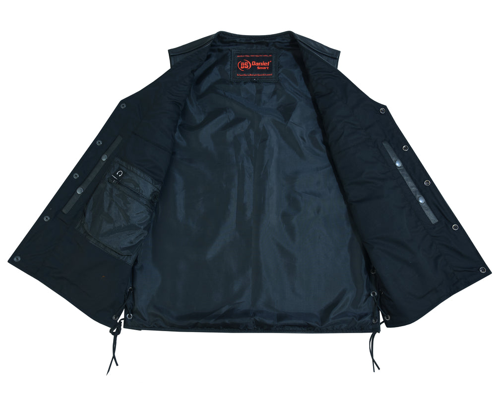 DS Men's Tall Classic Tapered Bottom Biker Leather Vest- Black